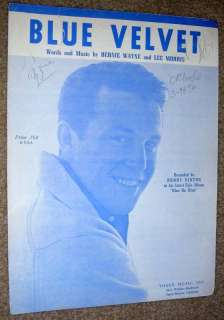 1963 Sheet Music BLUE VELVET Bernie Wayne BOBBY VINTON  