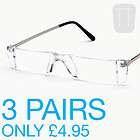THREE PAIRS NEW RIMLESS READING GLASSES   VARIOUS STRENGTHS 1.00 +2.0 