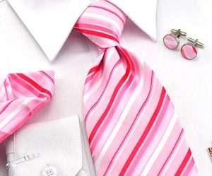   white stripe silk Classic Mens Tie Necktie set Cufflinks Hanky  