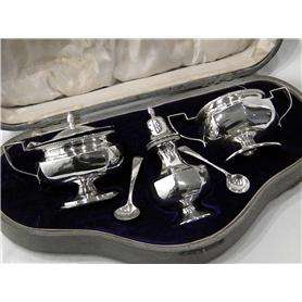 SILVER 3 PIECE CONDIMENT SET BIRM. 1923  