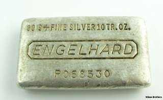 Engelhard 10 Troy Oz .999 Fine Silver Old Poured Bullion Bar 