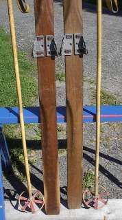 VINTAGE Wooden Skis 79 w/ POINTS + OLD Bamboo Ski Pole  