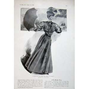   1905 Womens Fashion Work Coat Umbrella Blue Cloth Rain