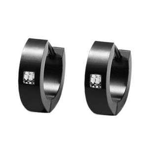 UNIQUE Mens Stainless Steel CZ Earrings Black NEW  