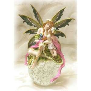    Fairy with Baby Girl Resin Statue on Glass Ball