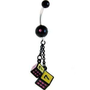  Lucky Sevens Dice Tiffany Ball Dangle Belly Ring Jewelry