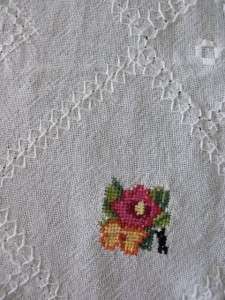 Hand Embroidered cross stitched tablecloth runner 52X14  