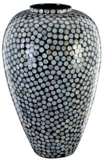 Large Contemporary Inlay Vase Glazed, Tall Black & Grey Accent Floral 