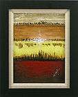 Yellow Orange Brown Green Abstract FRAMED OIL PAINTING  