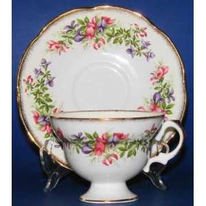 Bone China Tea Cup & Saucer by Royal Dover Purple Red Flower  