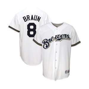   Brewers #8 Ryan Braun White Replica Baseball Jersey