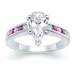   Pear Diamond with Round Pink Sapphire Ring 18K Samuel David Jewelry