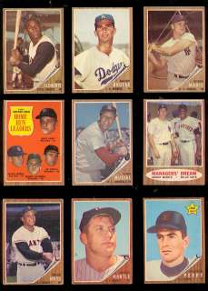1962 Topps Baseball Complete Set Overall VGEX to Ex Condition Mantle 