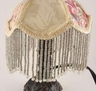 Victorian Style Table Lamp Ornate Tapestry Shade Beaded Fringe  