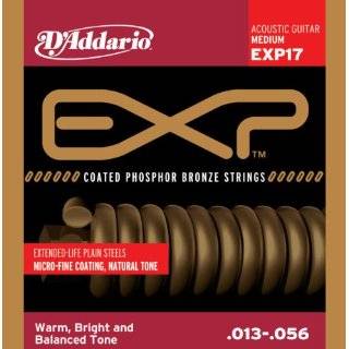 Addario EXP17 Coated Phosphor Acoustic Guitar Strings, Medium, 13 56