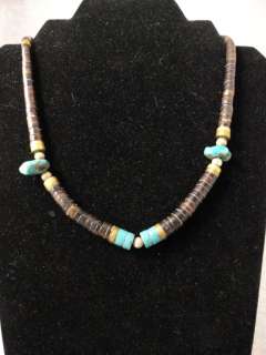 Vintage Navajo nugget necklace TURQUOISE heishi silver bench beads 