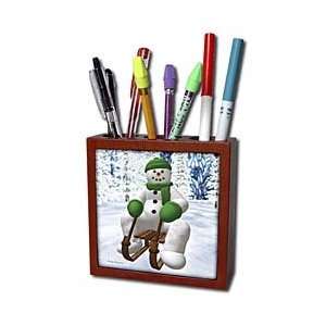  BK Vintage Snowmen   Sledding Snowman   Tile Pen Holders 5 