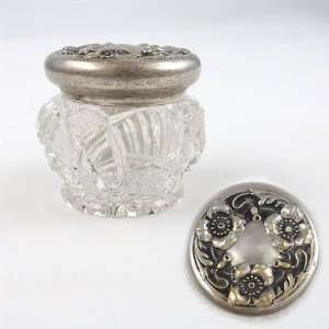  Dresser Jar, Glass w/ Silverplate Lid Wild Rose Design 