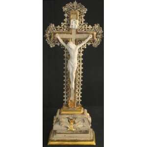   French Chalkware Ornate Standing Crucifix Cross 
