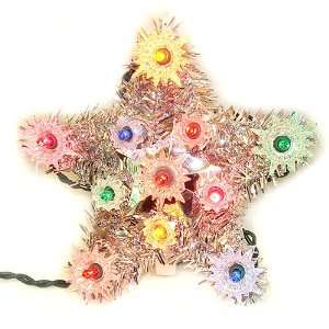  6 Lighted Silver Tinsel Star Christmas Tree Topper 
