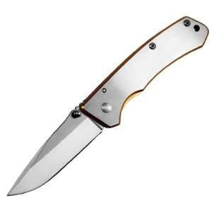 Gold Trim Design Silver Stainless Steel Pocketknife Drop Point Blade 