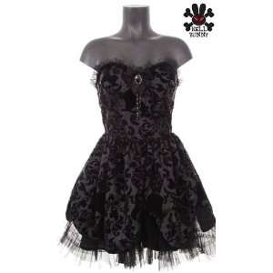  Hell Bunny Black Strapless Flock Party/Prom Dress Emo/Goth 
