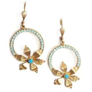   Hoop Earrings with Pacific Opal Swarovski Crystals and Gold Flower