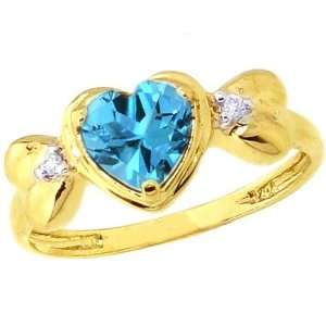   Sweet Heart and Diamond Ring Swiss Blue Topaz, size6 diViene Jewelry