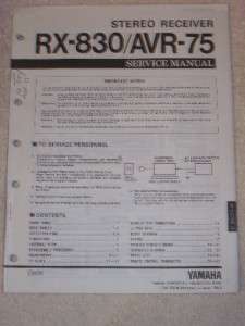 Yamaha Service Manual~RX 830/AVR 75 Stereo Receiver  
