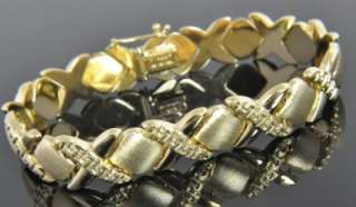 Atasay Turkish 14K Yellow Gold XO Greek Key Panel Link Chain Bracelet 