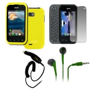   Stereo Earbud Headphones (Neon Green) + Screen Protector + Car Charger