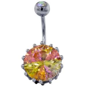  Luxe   Antique Style Round Multi Color Crystal Belly Button 