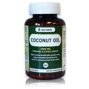  Vitanherbs Coconut Oil, Organic & Extra Virgin 3000 MG, 90 