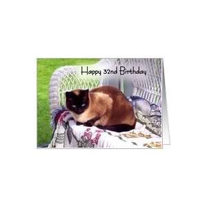   32nd Birthday, Siamese cat on white wicker chair Card Toys & Games